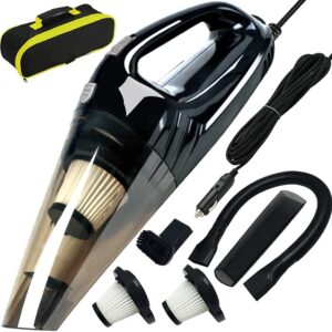 POWAWINI Car Vacuum Cleaner, DC 12V 120W High Power Portable Handheld Car Vacuum for Car Interior Cleaning, Strong Suction, Quick Cleaning, 15 FT Power Cord, 2 Filters & Carry Bag- Black